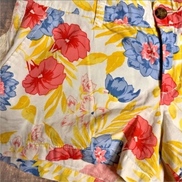 Old Navy Floral Hawaiian White Blue Pink Yellow Flower Canvas Shorts Women 4 - Picture 3 of 8